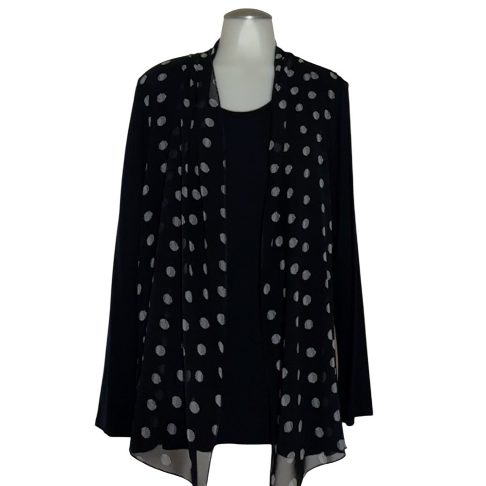 Investments Petites Black Polka Dot Cardigan &‎ Top 2-Piece Set PXL